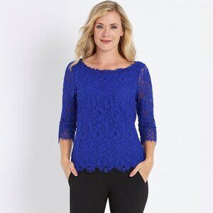Saks Fifth Avenue Bluish Purple Lace Top | Low Back, Fully Lined | Size M